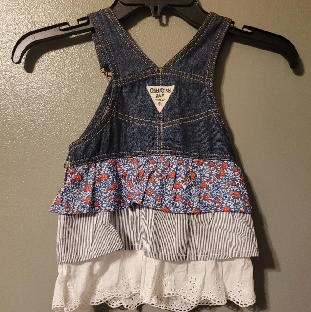 OshKosh Denim Dress Denim With Tiered Red White & Blue Layers 24 Months